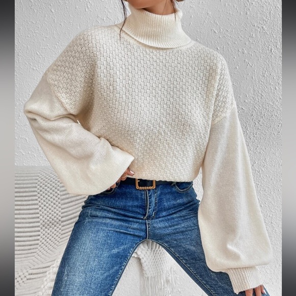 Cozy Turtleneck Reservable Twist Criss Cross Front Back Long Sleeve Sweater Top - Picture 6 of 6